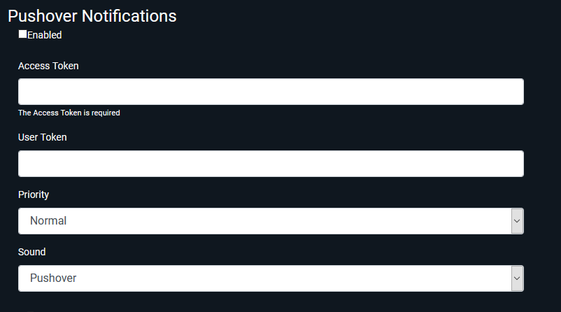 Pushover Settings Screenshot